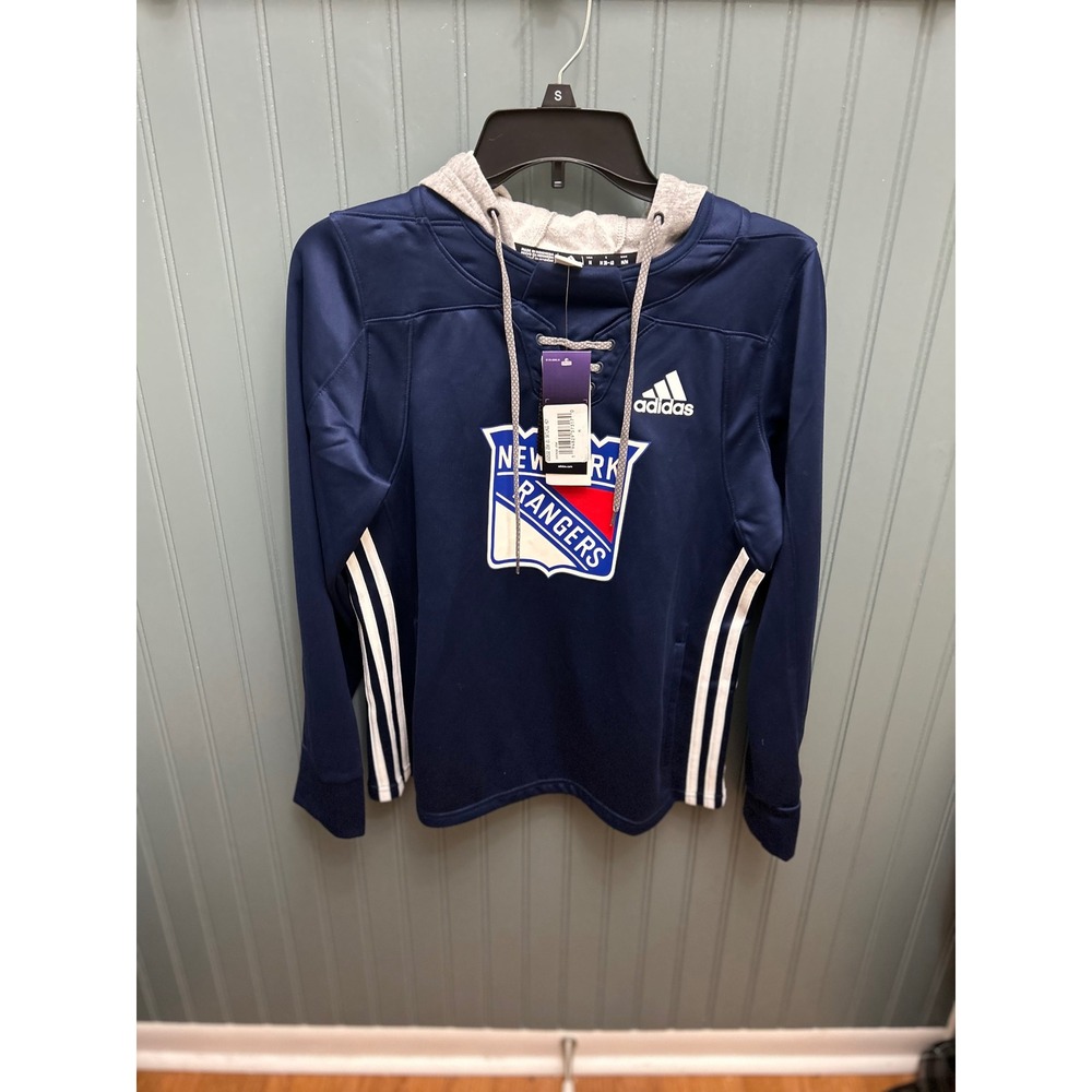 Adidas NHL New York Rangers Navy Blue Skate Lace Hoodie Womens Medium GS2532
